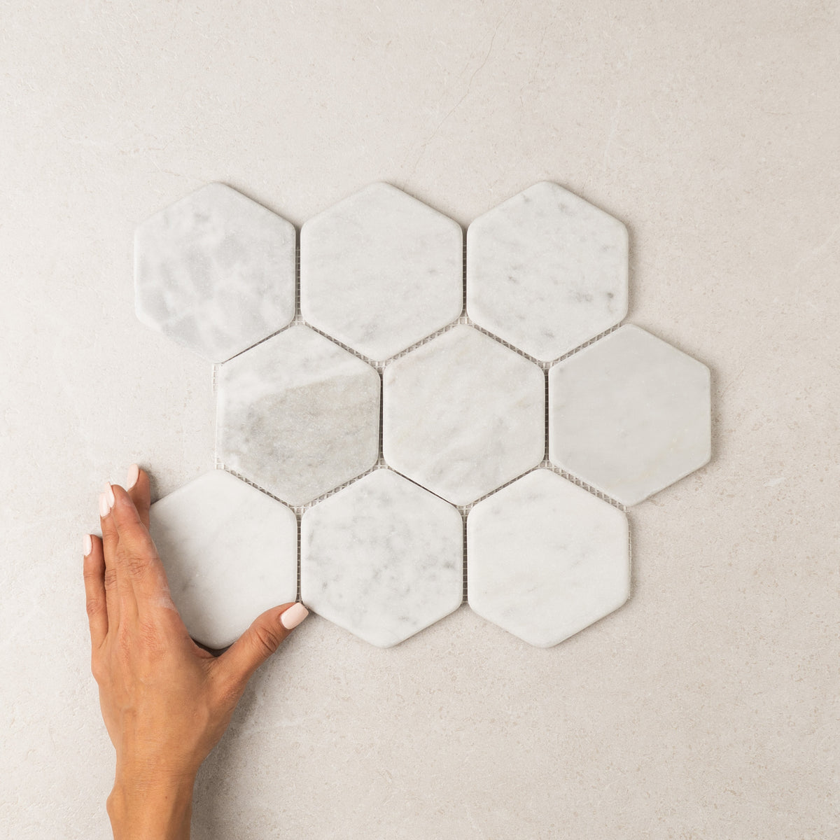 Carrara Hexagon Marble Mosaic | Tumbled & Honed Natural Stone