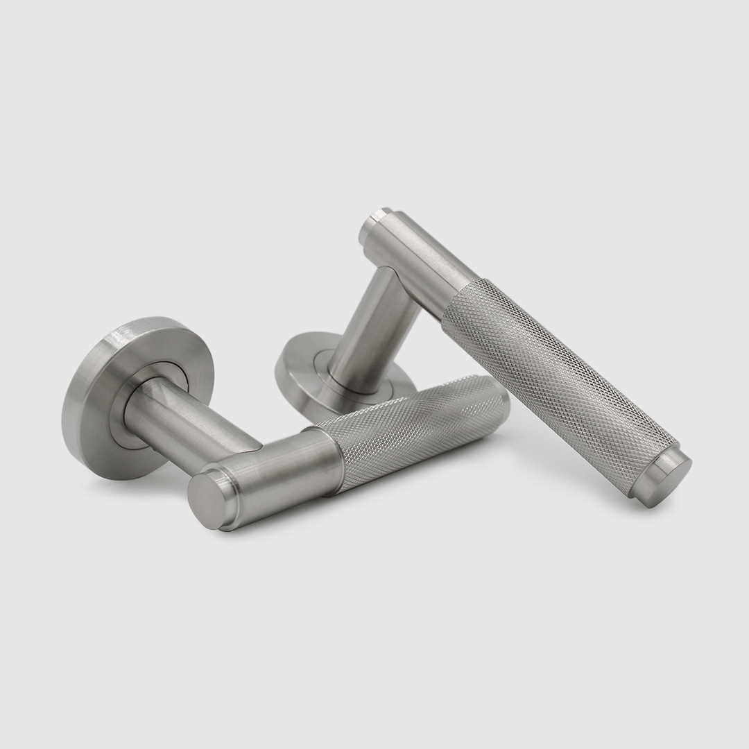 Privacy Knurled Door Handle Package in Brushed Nickel | Zephra