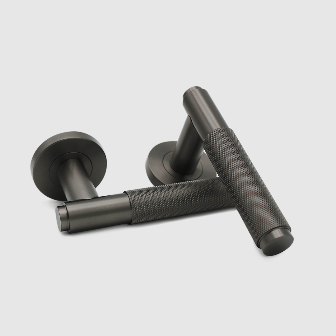 Privacy Knurled Door Handle Package in Gunmetal | Zephra