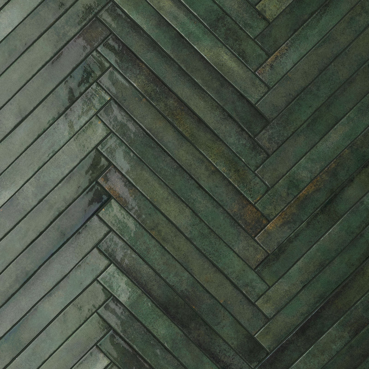 Life Dark Green 48 x 450 porcelain tiles laid in herringbone