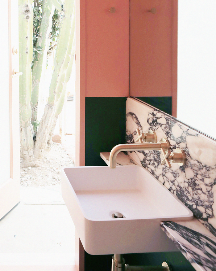 Nood Co Vesl Square Concrete Basin in Ivory, installed in a finished bathroom #Colour_Ivory