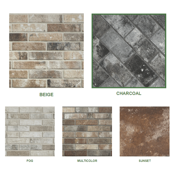 London Brick 60x250mm Floor & Wall Tile in Sunset, Multi, Fog, Beige & Charcoal, Rustic Natural finish