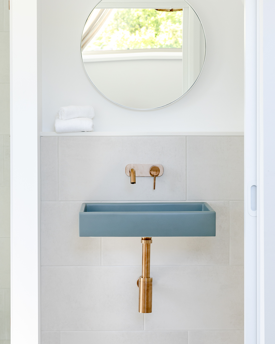 Nood Co Box Concrete Basin in Rowboat, installed in a finished bathroom (4)