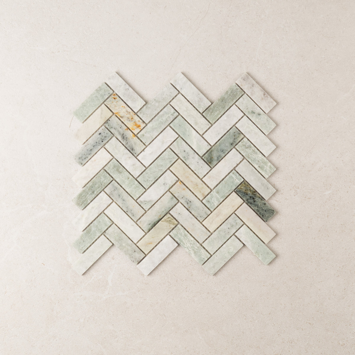 Herringbone Mint Mosaic – Honed finish