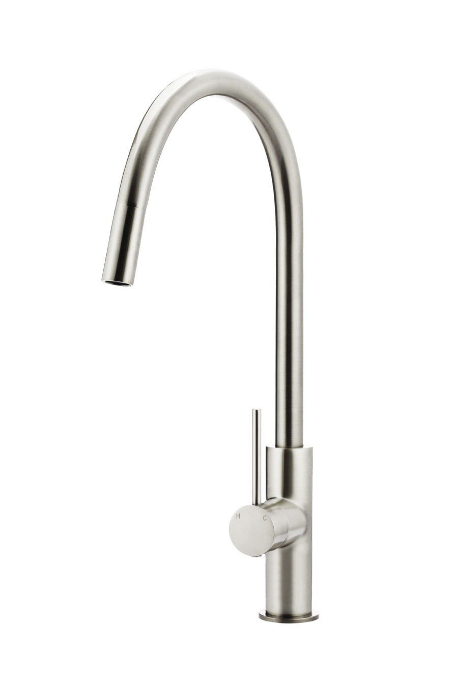 Brushed Nickel - Round Piccola Pull Out Kitchen Mixer Tap