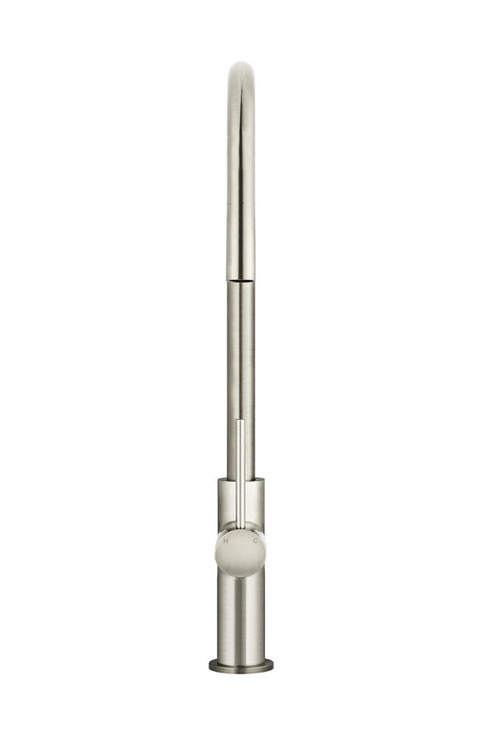 Round Piccola Pull Out Kitchen Mixer Tap in Brushed Nickel | Meir #Colour_Brushed Nickel