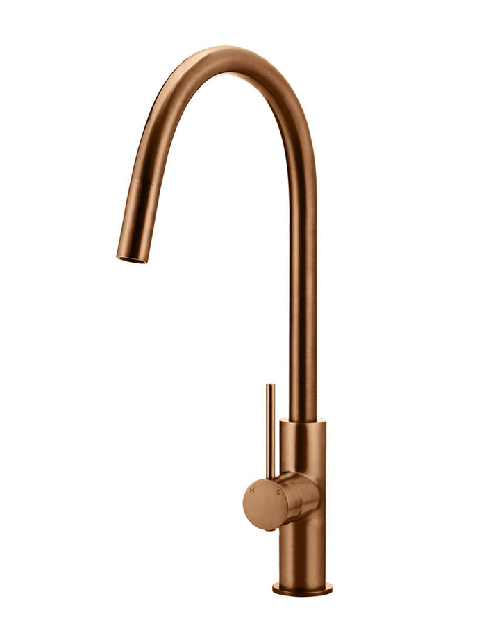 Round Piccola Pull Out Kitchen Mixer Tap in Lustre Bronze | Meir #Colour_Lustre Bronze