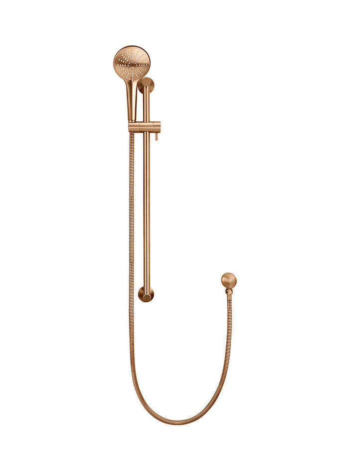 Round Three Function Hand Shower on Rail Column in Lustre Bronze | Meir #Colour_Lustre Bronze