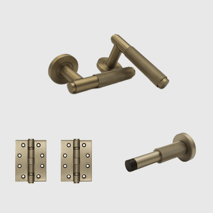 Passage Knurled Door Handle Package in Brushed Gold | Zephra #Finish_Brushed Gold