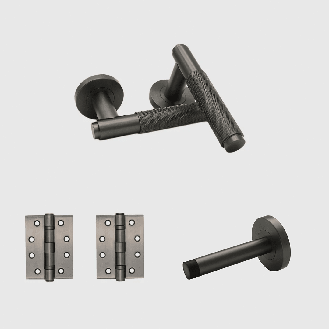 Gunmetal - Passage Knurled Door Handle Package