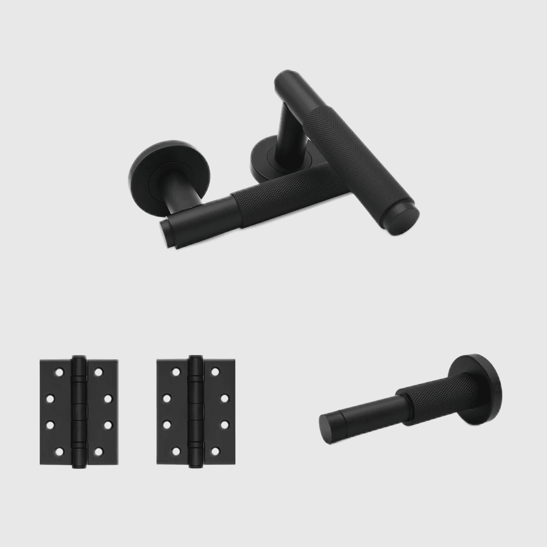 Matte Black - Passage Knurled Door Handle Package