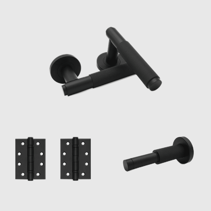 Passage Knurled Door Handle Package in Matte Black | Zephra #Finish_Matte Black