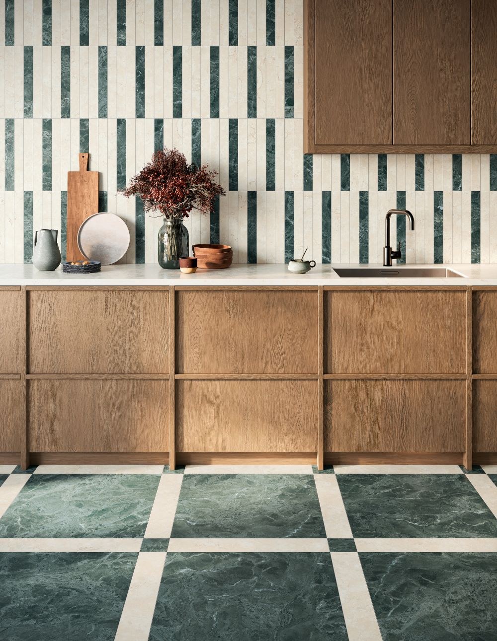 Patina Alpi Verde porcelain floor in a kitchen setting