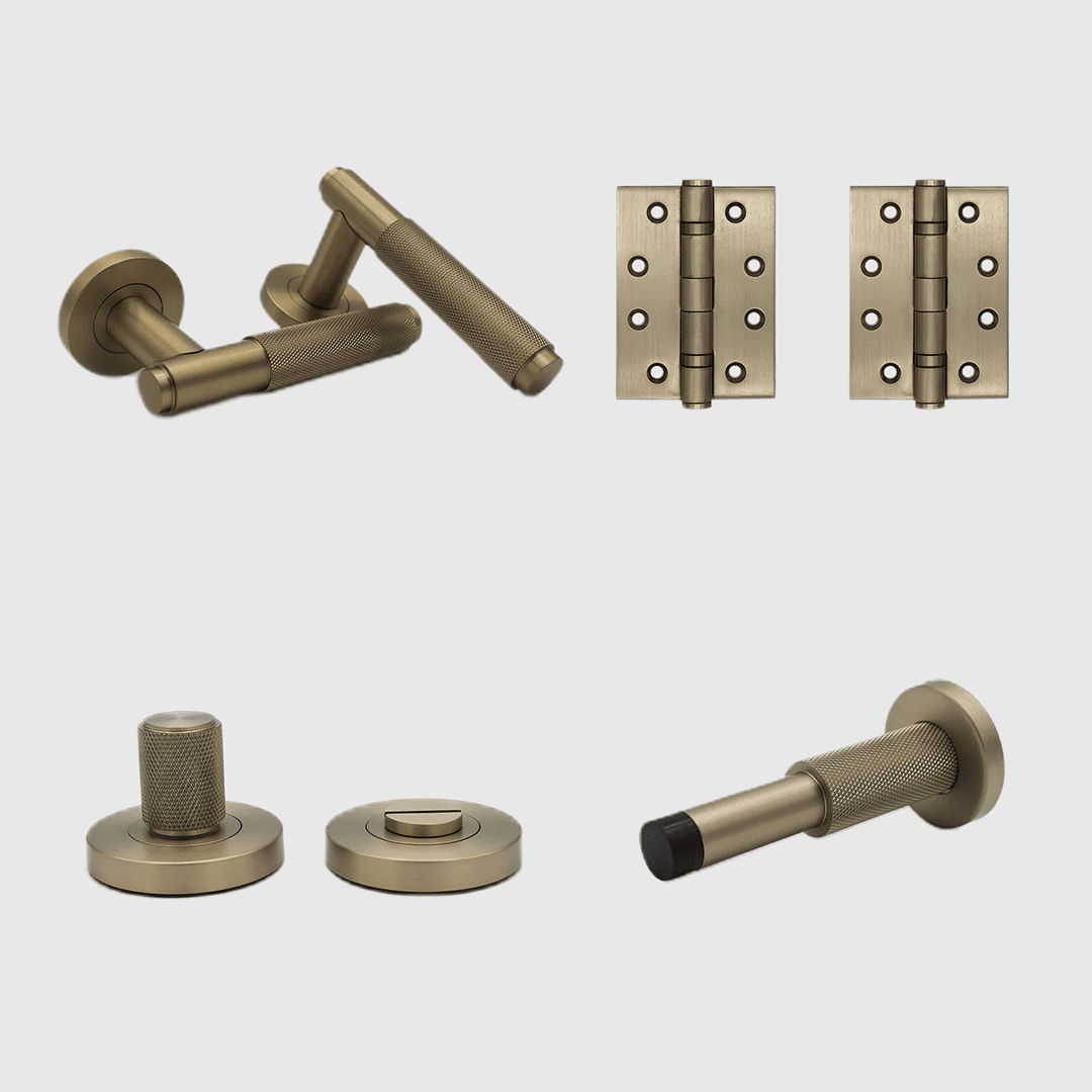 Brushed Gold - Privacy Knurled Door Handle Package