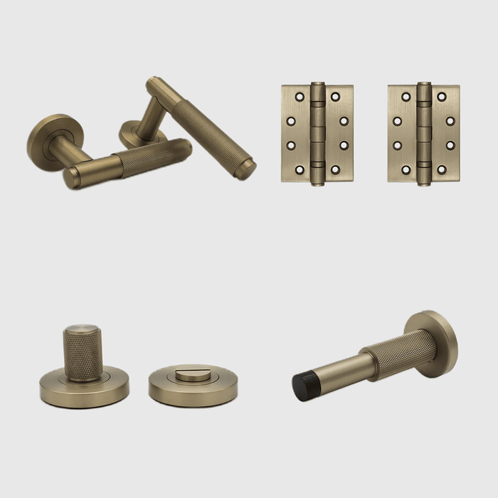 Privacy Knurled Door Handle Package in Brushed Gold | Zephra #Finish_Brushed Gold