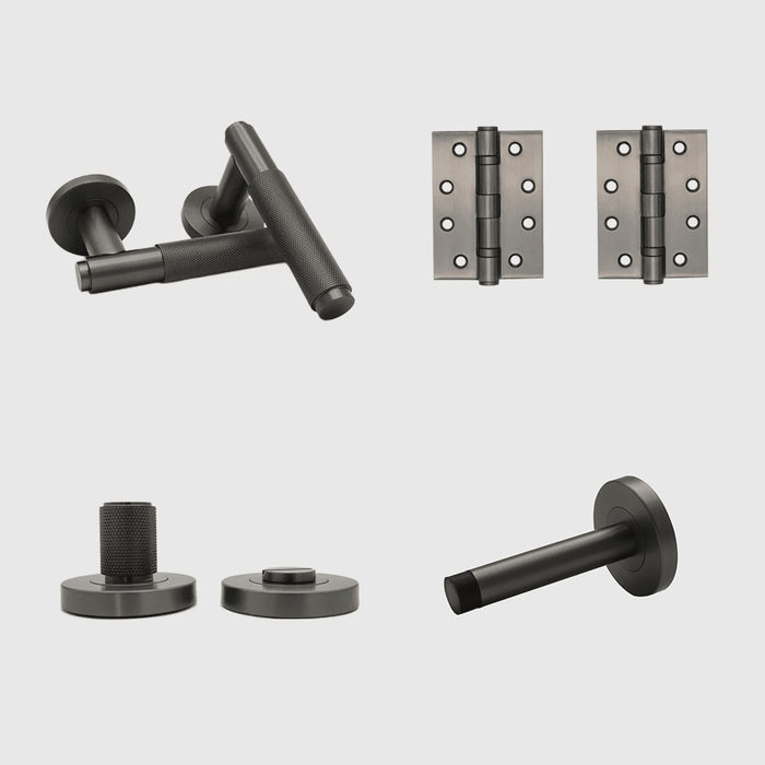 Privacy Knurled Door Handle Package in Gunmetal | Zephra #Finish_Gunmetal