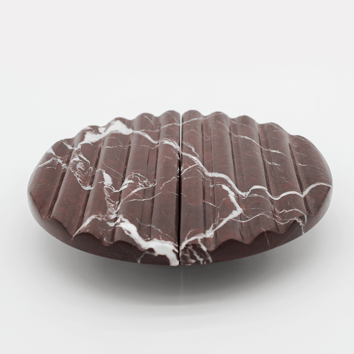 Stone Fluted Circular Cabinet Pull in Rosso Levanto | Zephra #Finish_Rosso Levanto
