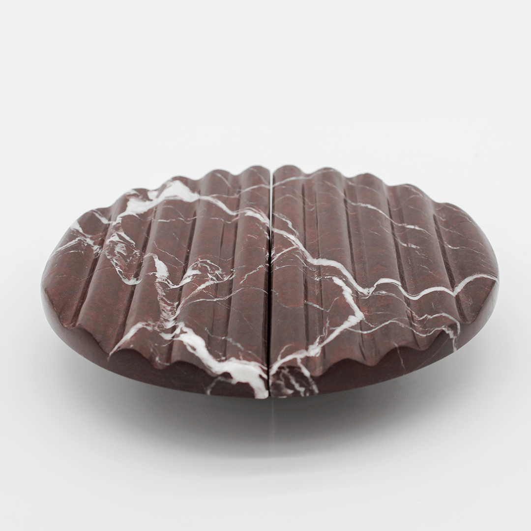 Stone Fluted Circular Cabinet Pull in Rosso Levanto | Zephra