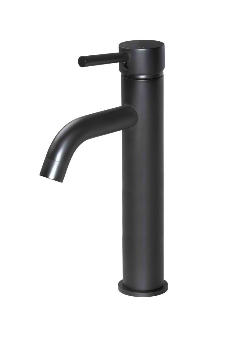Round Tall Basin Mixer Curved in Matte Black | Meir