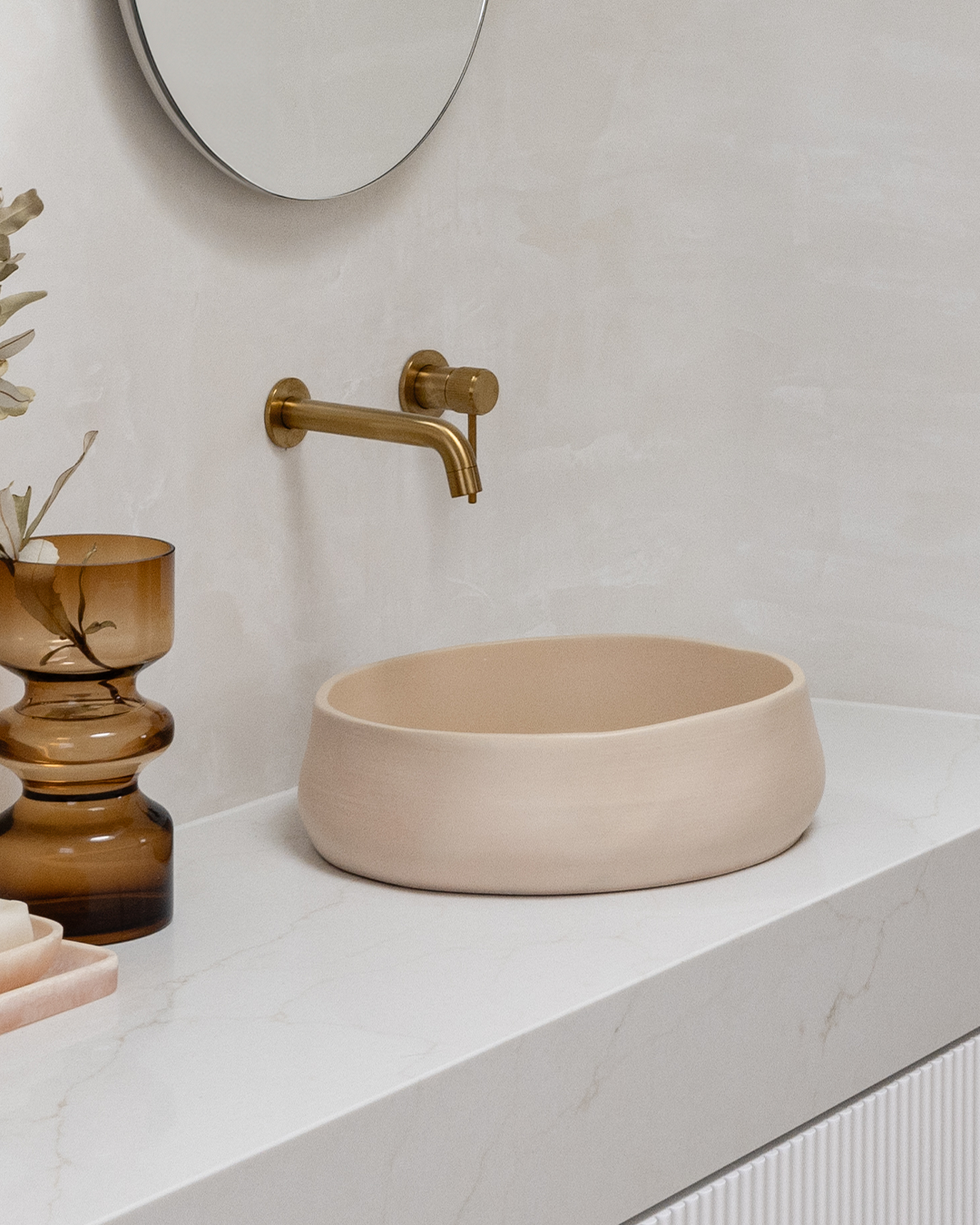 Nood Co Mill Concrete Basin in Nood, installed in a finished bathroom