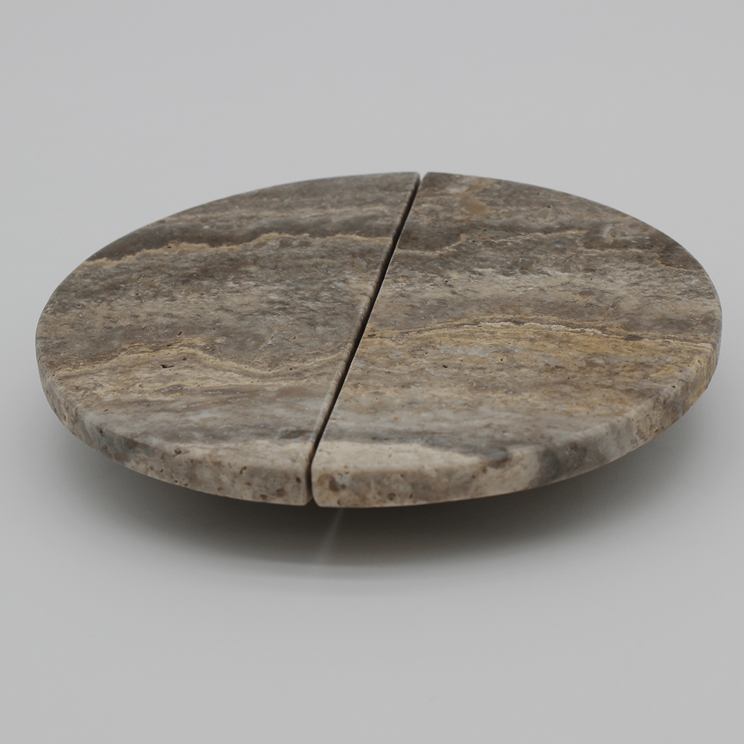 Stone Circular Cabinet Pull in Silver Travertine | Zephra