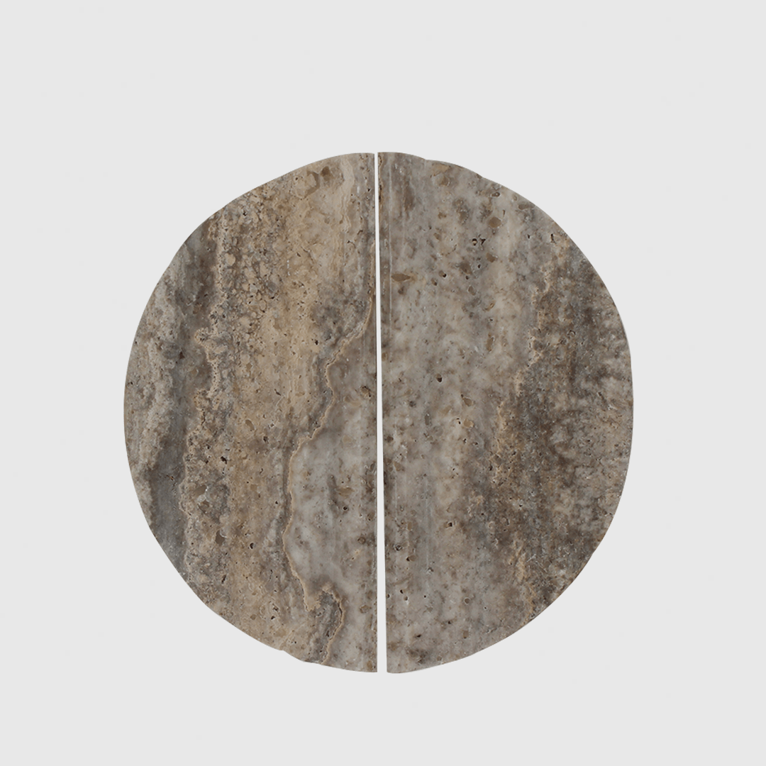 Silver Travertine - Stone Fluted Circular Cabinet Pull