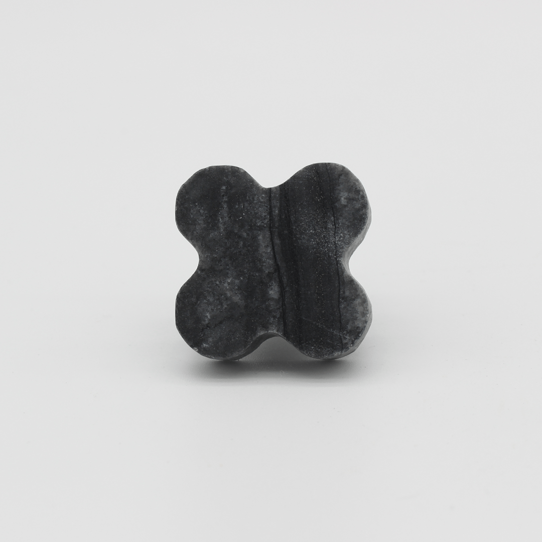 Stone Clover Cabinet Knob in Silver Wave Marble | Zephra