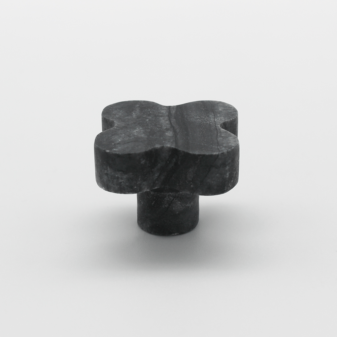 Stone Clover Shower Screen Knob in Silver Wave Marble | Zephra