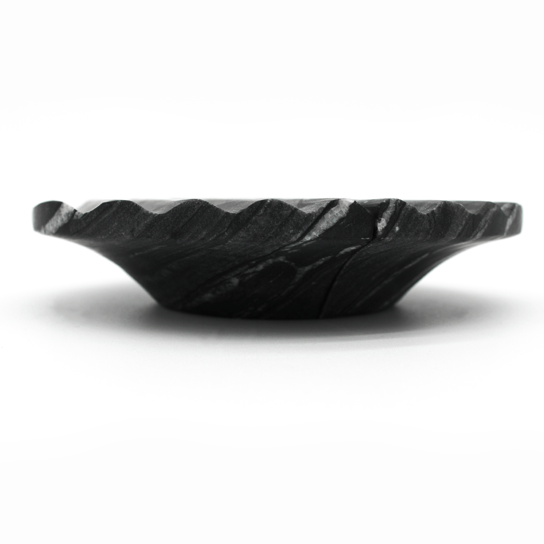 Stone Fluted Circular Cabinet Pull in Silver Wave Marble | Zephra