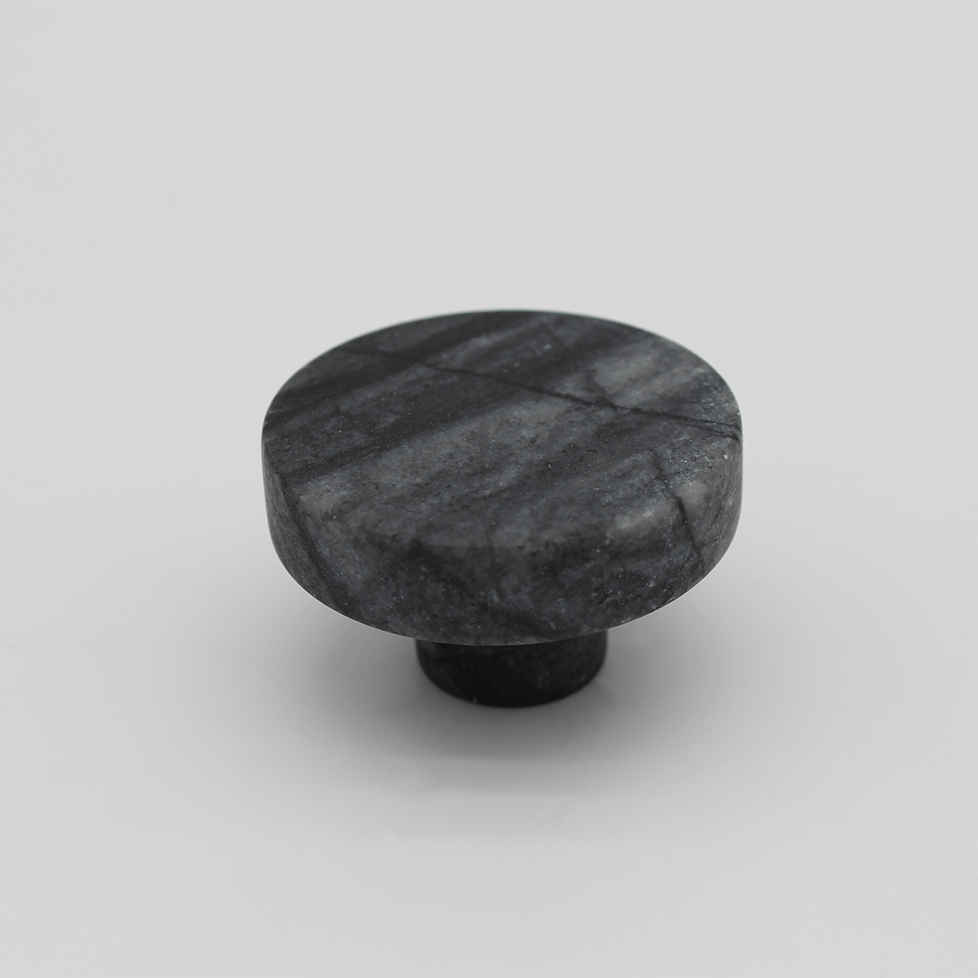 Stone Round Cabinet Knob in Silver Wave Marble | Zephra