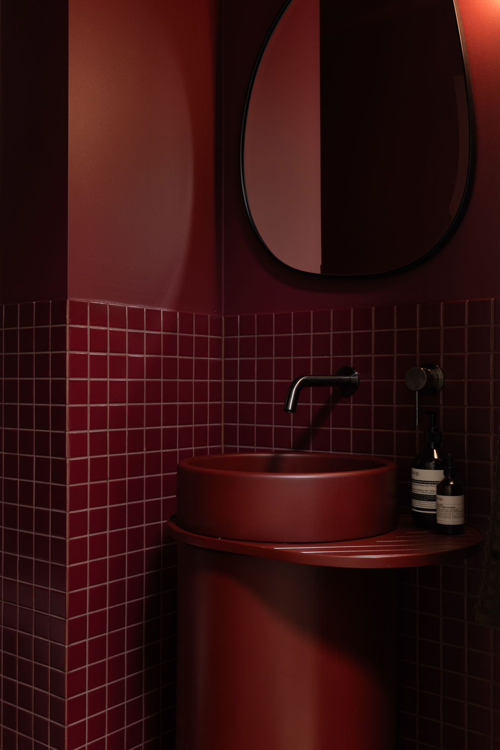 Nood Co Cylinder Bowl Concrete Basin installed in a finished bathroom