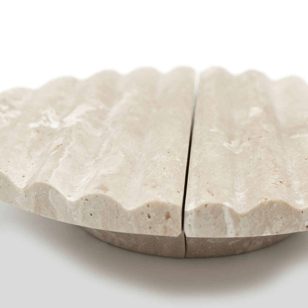 Stone Fluted Circular Cabinet Pull in Travertine | Zephra