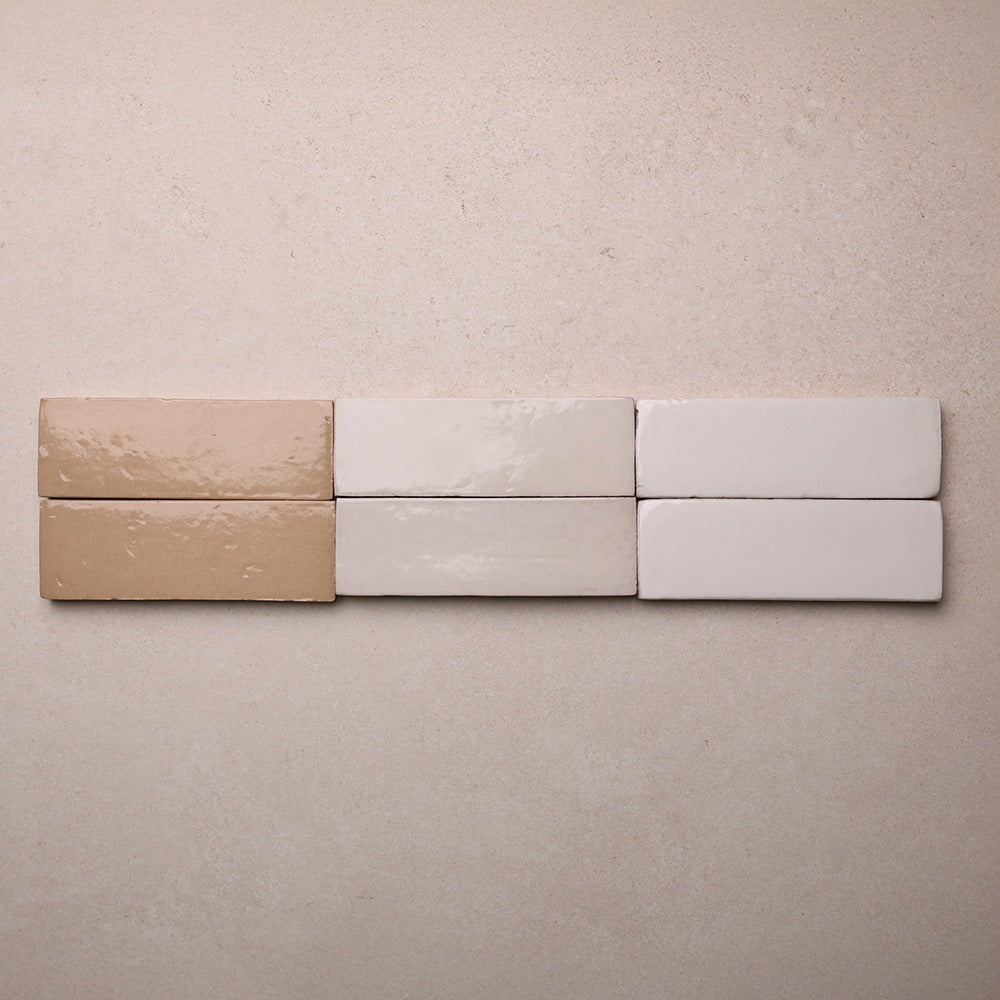 Zellige Look 50x150 mm in Taupe, Natural and White