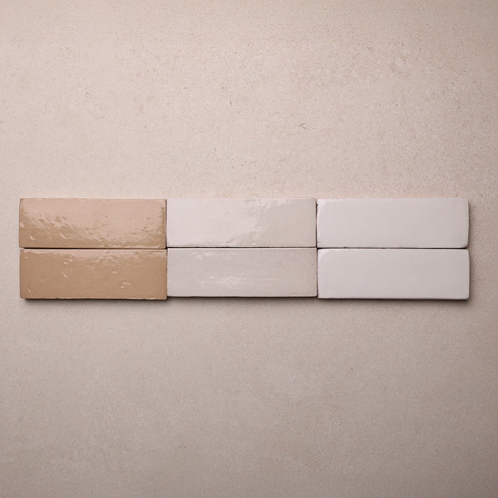 Zellige Look 50x150 mm in Taupe, Natural and White
