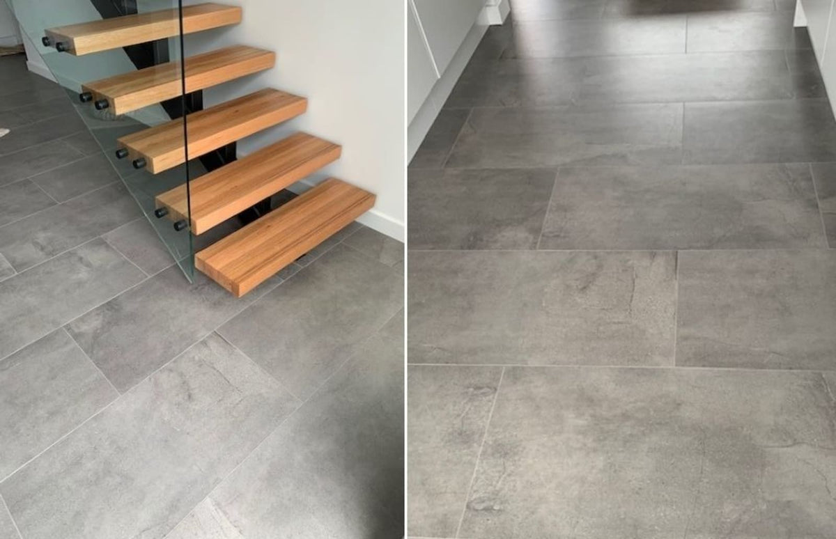 Concrete-look tiles for modern new contemporary look and renovation