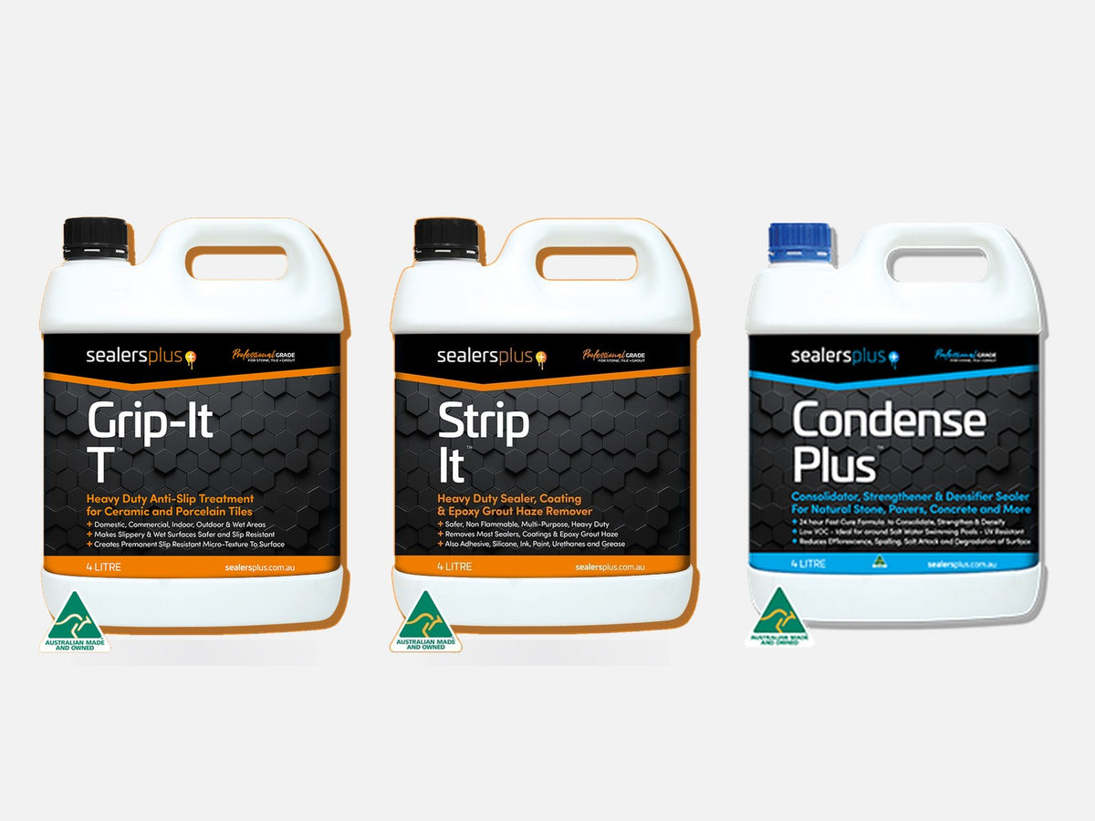Tile surface treatments - Grip-It T anti-slip, Strip-It sealer remover and Condense Plus