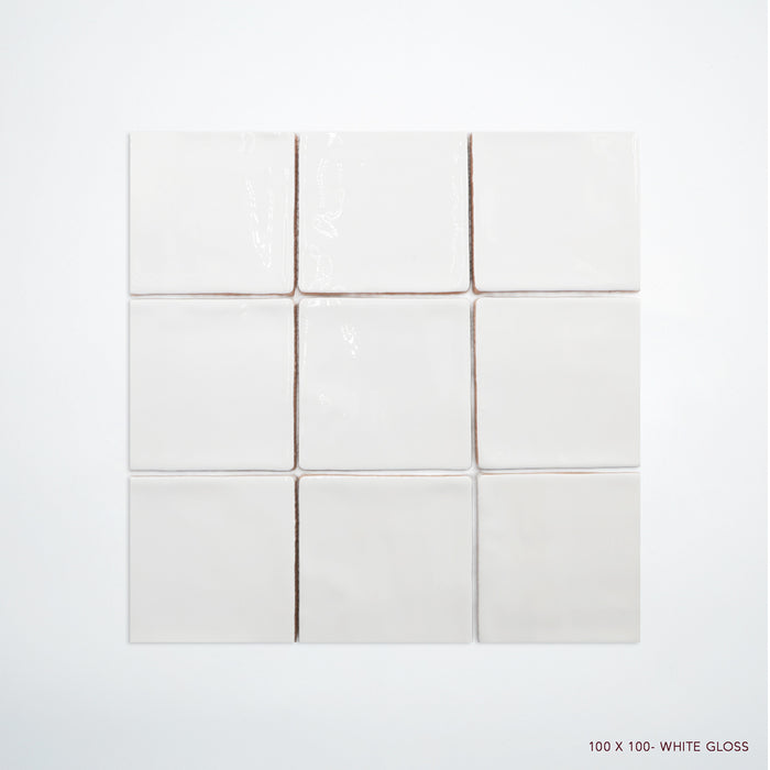 MANO Handmade Look Ceramic Tiles for Bathrooms & Kitchens in White, Gloss finish
