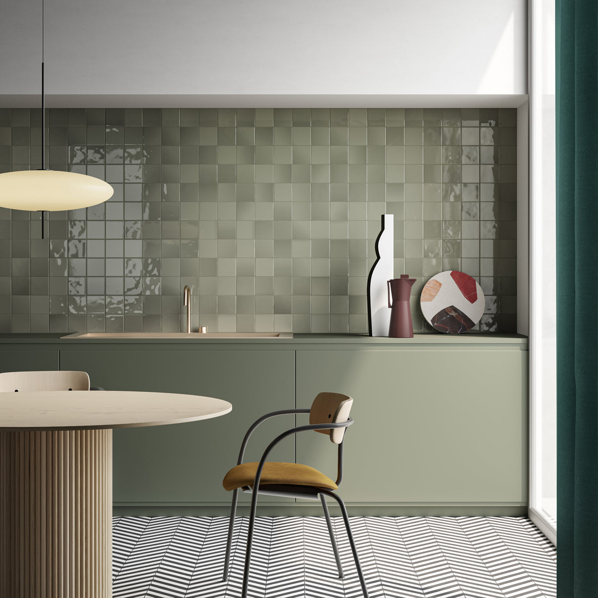 Retromix Series Glazed Porcelain Tile in Amber Yellow, Emerald Green, Lava Red, Moss, Terra Ross, Pink, Teal & White, Gloss finish