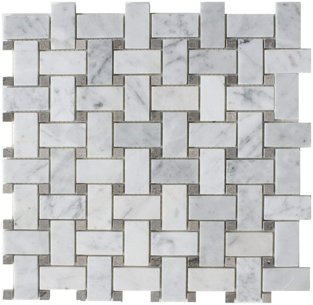 Carrara Basketweave Marble Mosaic | Tumbled & Honed Natural Stone