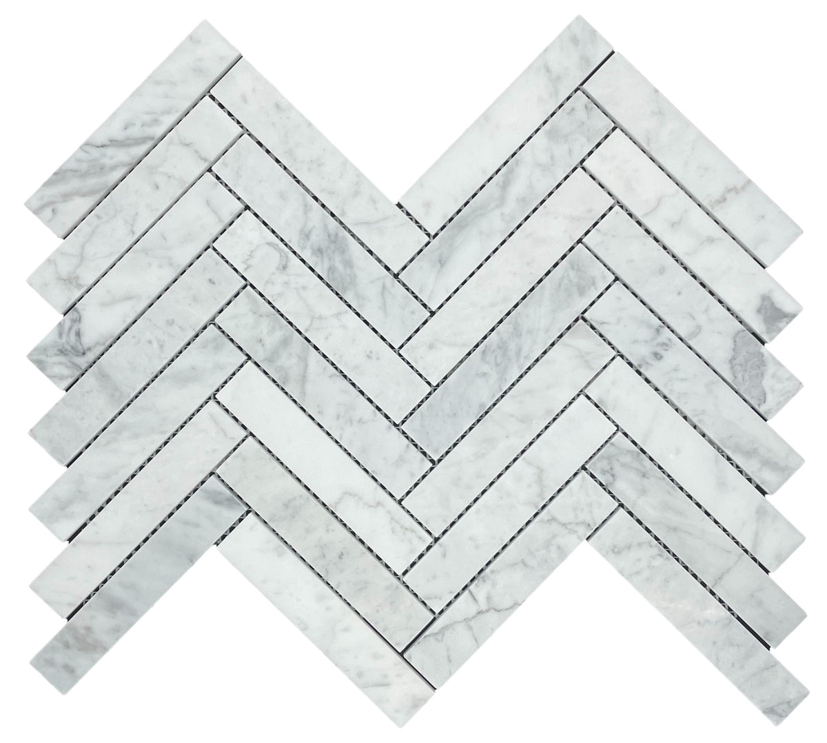 Carrara Herringbone Marble Mosaic | Tumbled & Honed Natural Stone