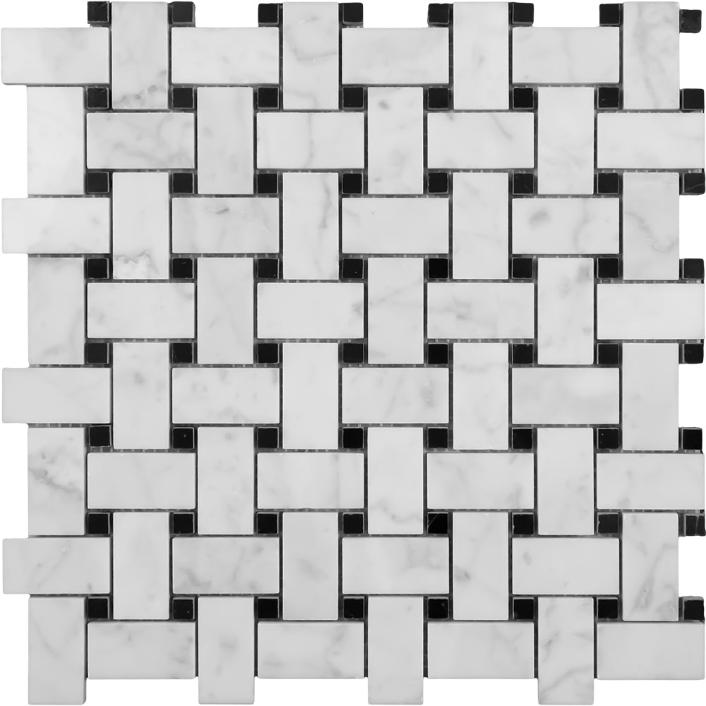 Carrara Basketweave Marble Mosaic | Tumbled & Honed Natural Stone