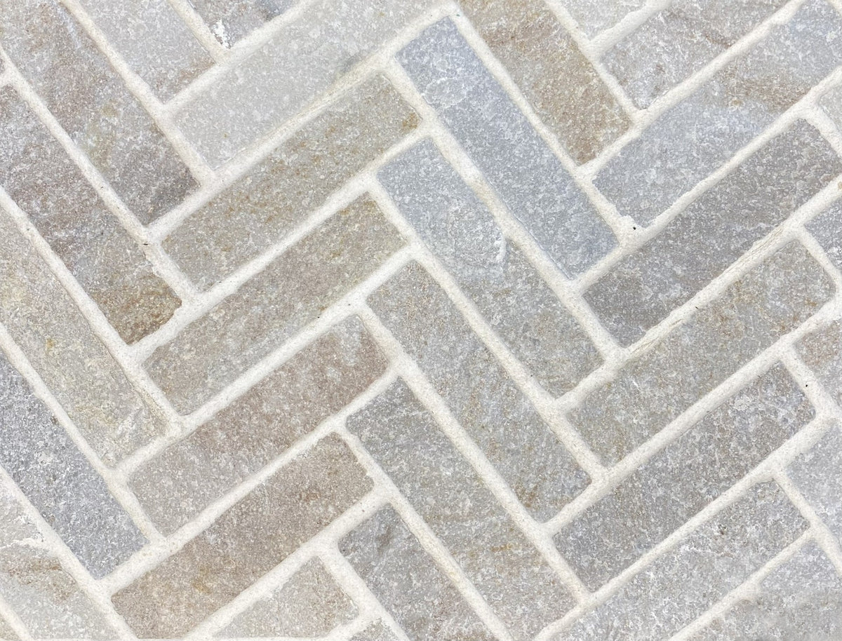 Bronte Quartz Herringbone Baton Cobbles Sheeted