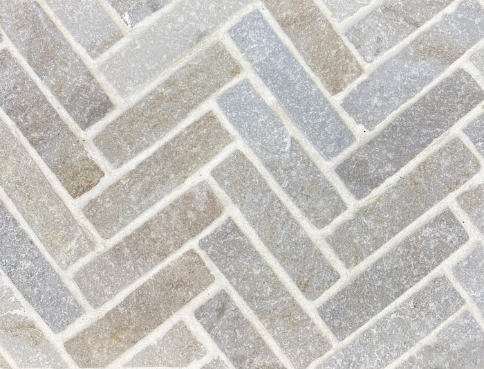 Bronte Quartz Herringbone Baton Cobbles Sheeted