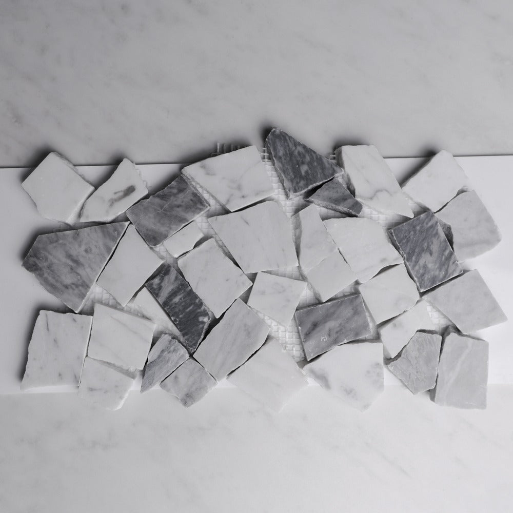 Carrara Crazy Pave Marble Mosaic | Tumbled & Honed Natural Stone