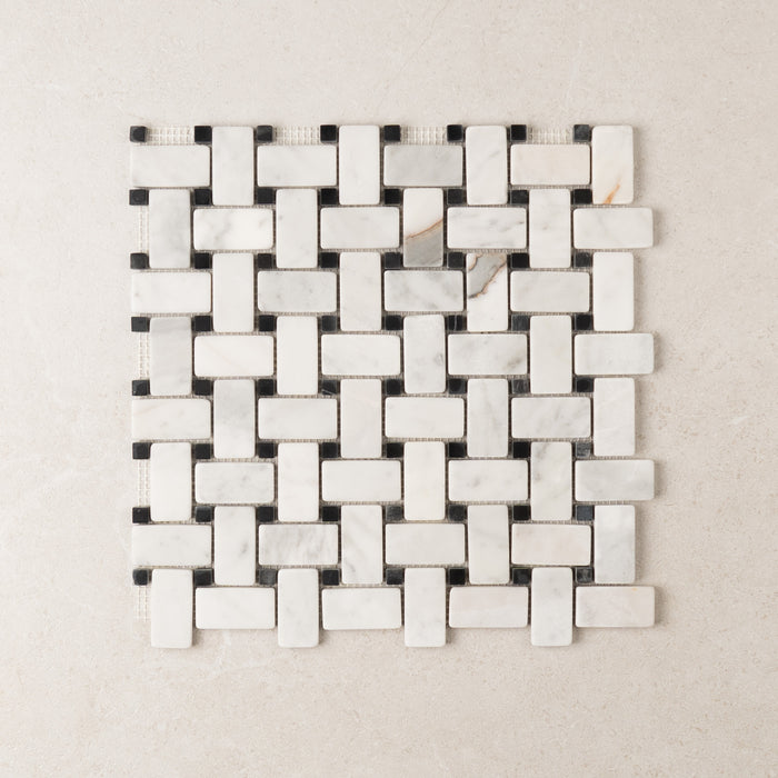 Carrara Basketweave Marble Mosaic | Tumbled & Honed Natural Stone