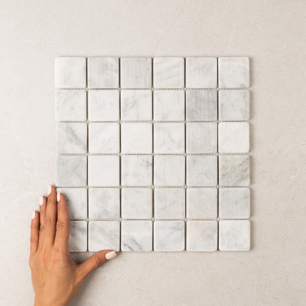 Carrara Square Marble Tile & Mosaic | Tumbled & Honed Natural Stone