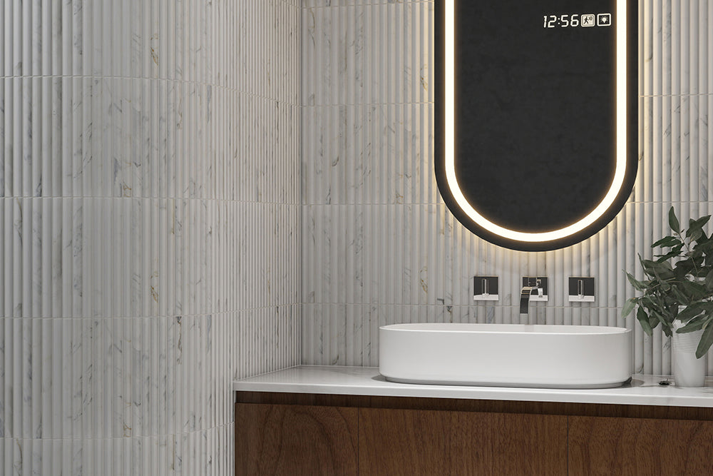 3D Flute Marble Mosaic | Honed Natural Stone Feature Mosaic in Calacatta