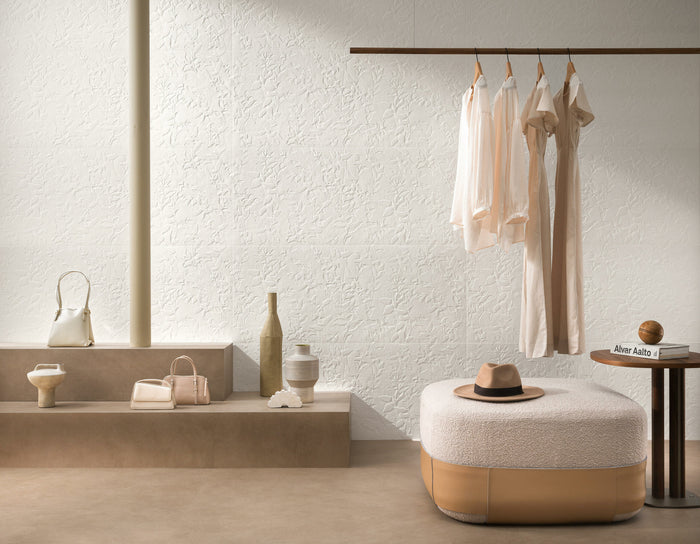 3D Plaster Series Italian Tile in Barcode, Bloom, Origami & Plain White, Matt finish