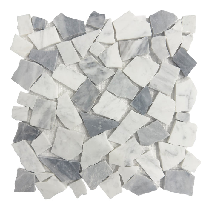 Carrara Crazy Pave Marble Mosaic | Tumbled & Honed Natural Stone