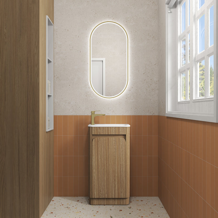 Aulic Mini Hartelle Fluted Floor Standing Vanity 470mm - Harvest Oak | Aulic